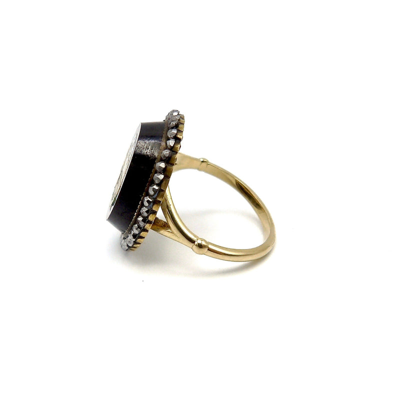 14K Gold Micro Mosaic Ring of Coliseum with Halo Ring Kirsten's Corner 