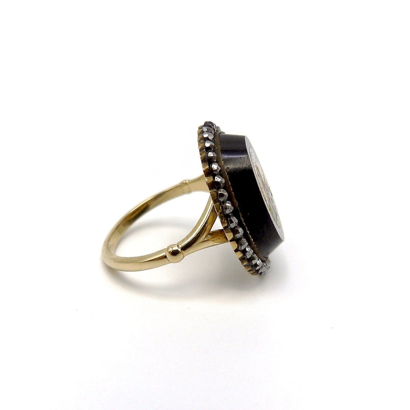 14K Gold Micro Mosaic Ring of Coliseum with Halo Ring Kirsten's Corner 