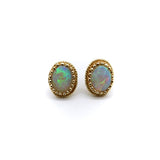 14K Gold Oval Crown Set Opal Earrings Earrings Kirsten's Corner 
