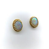 14K Gold Oval Crown Set Opal Earrings Earrings Kirsten's Corner 