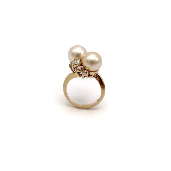 14K Gold Mid-Century Modern Pearl & Diamond Bypass Ring Ring Kirsten's Corner Jewelry 