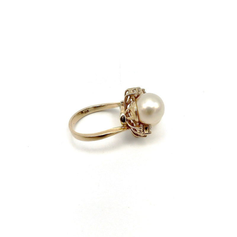 14K Gold Mid-Century Modern Pearl & Diamond Bypass Ring Ring Kirsten's Corner Jewelry 