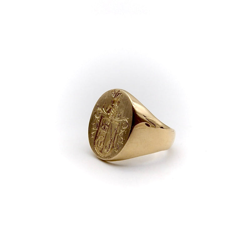 18K Gold Signet Ring with Heraldic Shield Ring Kirsten's Corner 