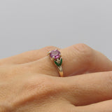 Romantic 14K Gold, Pink Sapphire, Green Enamel Flower Ring Ring Kirsten's Corner Jewelry 