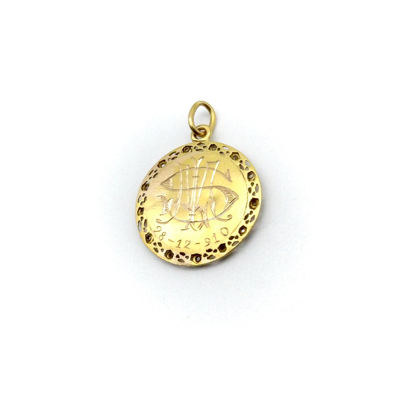 18K Gold Art Nouveau Round Medallion with Maiden Profile Pendant Kirsten's Corner 