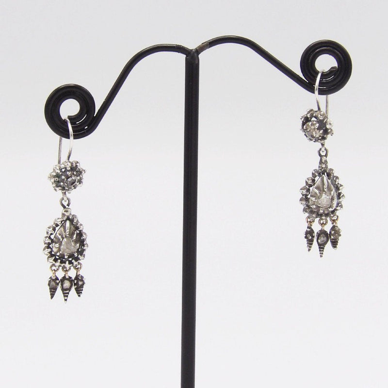 Georgian Sterling Silver & Diamond Collett Set Earrings Earrings Kirsten's Corner Jewelry 