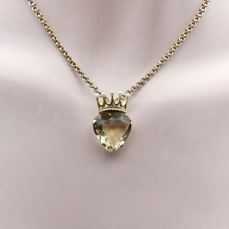 9K Gold Smoky Topaz Crowned Heart Pendant Pendant Kirsten's Corner 