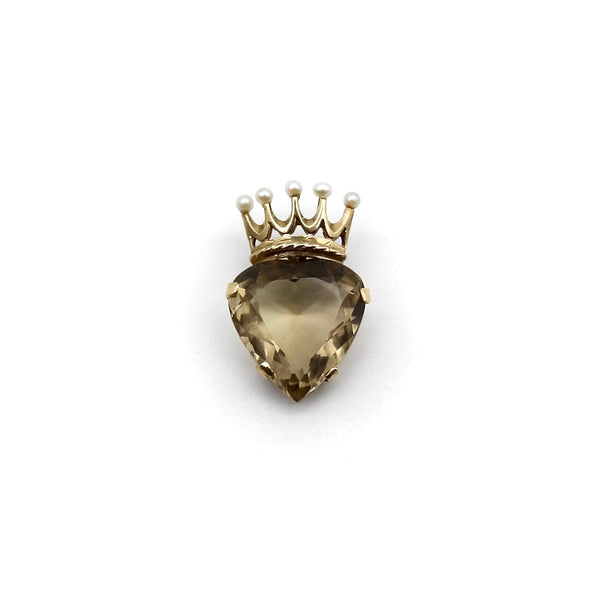 9K Gold Smoky Topaz Crowned Heart Pendant Pendant Kirsten's Corner 