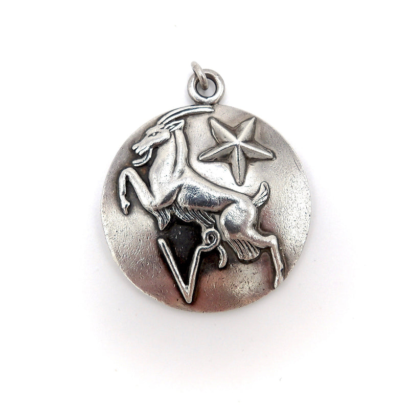 Margot de Taxco Zodiac Sterling Silver Capricorn Pendant Medallion Pendant, Charm Kirsten's Corner Jewelry 