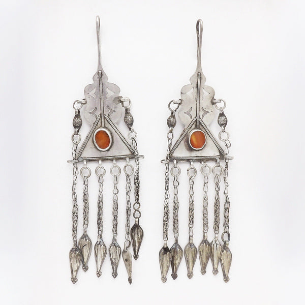 Hand-crafted Tribal 800 Silver & Carnelian Uzbekistan Earrings Earrings Kirsten's Corner Jewelry 