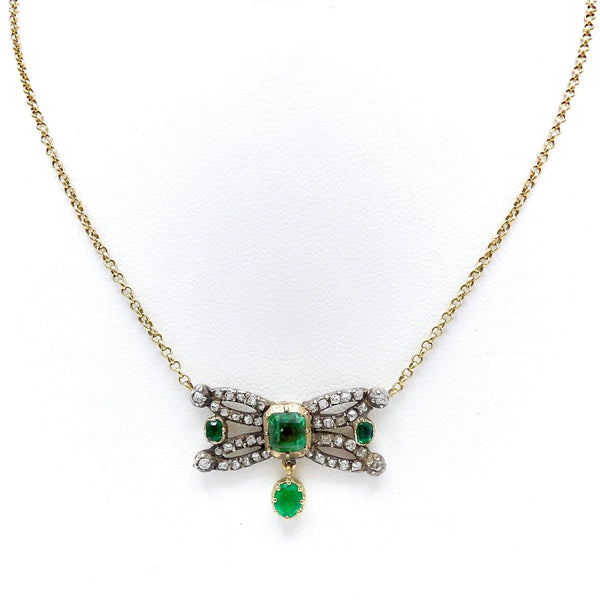 Georgian Component Diamond and Emerald 14K Gold and Silver Necklace Necklace Kirsten's Corner 