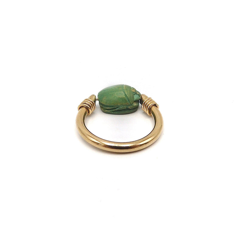 Egyptian Revival Green Scarab 12K Gold Swivel Ring Ring Kirsten's Corner Jewelry 
