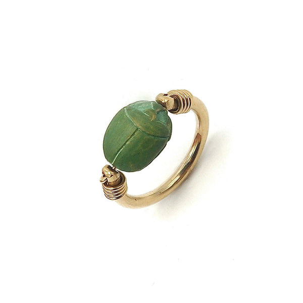Egyptian Revival Green Scarab 12K Gold Swivel Ring Ring Kirsten's Corner Jewelry 