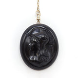 Victorian Whitby Jet & 14K Gold Pendant-Brooch With Warrior Cameo Brooch Kirsten's Corner Jewelry 