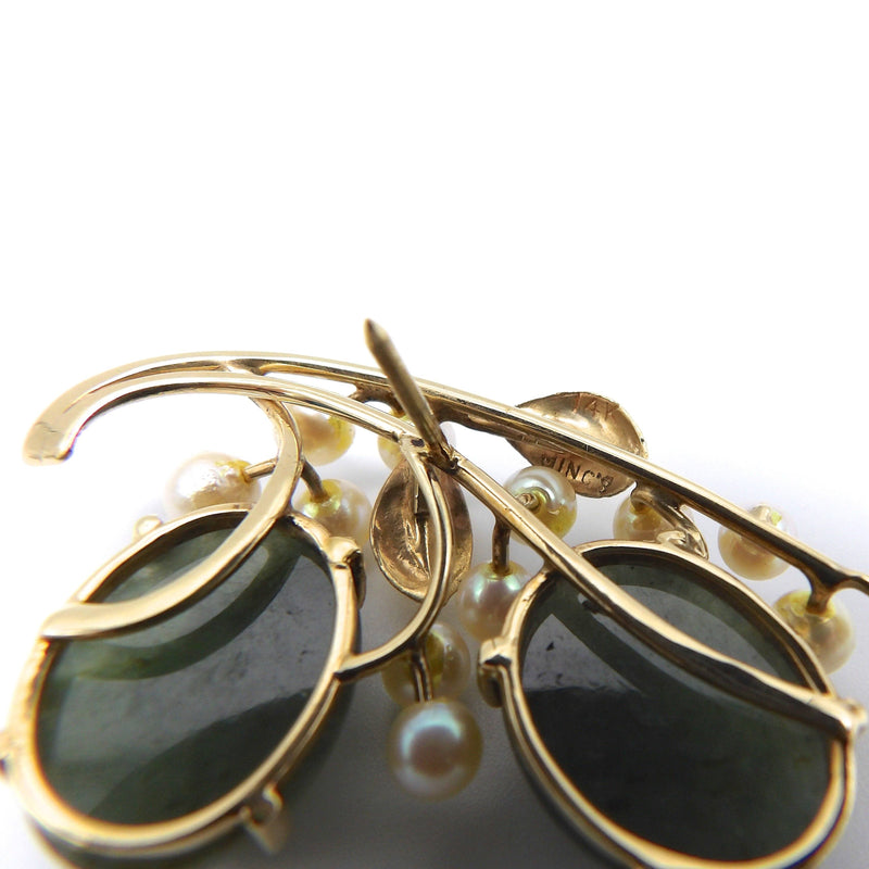 Vintage 14K Gold, Jadeite, Akoya Pearl Brooch by Ming’s of Hawaii Brooches, Pins Kirsten's Corner Jewelry 