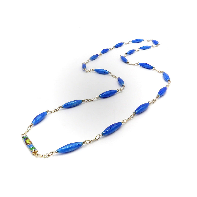 Sterling Silver Blue Enamel Necklace with Cloisonné Clasp Necklace Kirsten's Corner Jewelry 