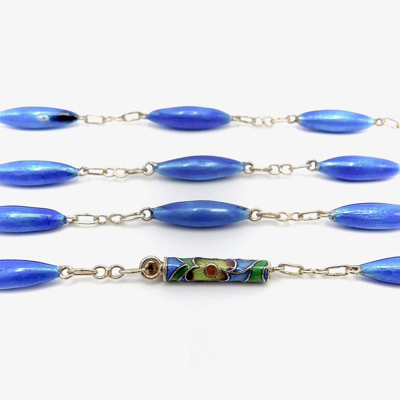Sterling Silver Blue Enamel Necklace with Cloisonné Clasp Necklace Kirsten's Corner Jewelry 