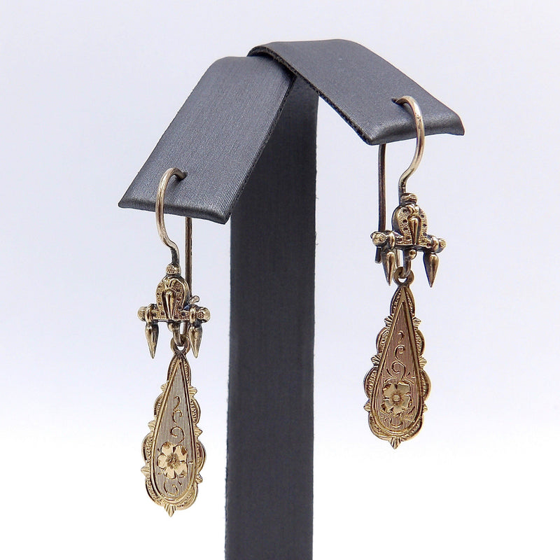 12K Gold Etruscan Revival Reversible Drop Earrings Earrings Kirsten's Corner Jewelry 