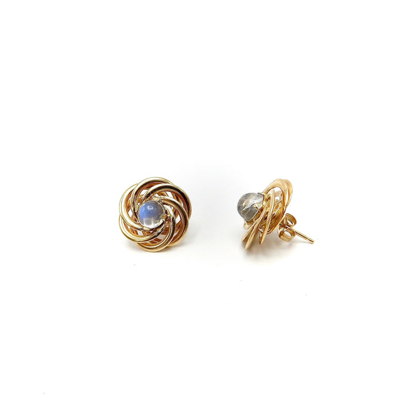 14K Mid-Century Moonstone Stud Earrings Earrings Kirsten's Corner 