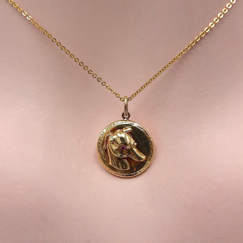 14K Gold & Ruby Victorian Era Signature Dog Pendant-Charm Pendant, Charm Kirsten's Corner Jewelry 