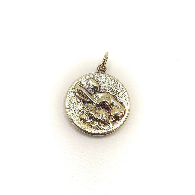 14K Gold & Ruby Victorian Era Signature Rabbit Pendant-Charm Pendant, Charm Kirsten's Corner Jewelry 