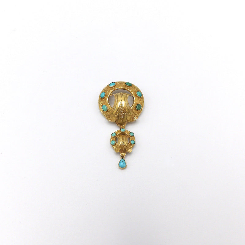 Etruscan Revival 14K Gold and Turquoise Pendant Pendant Kirsten's Corner Jewelry 