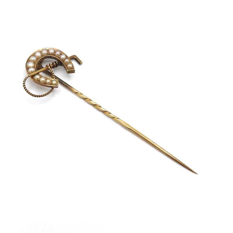 14 K Gold & Pearl Horseshoe Stick Pin Brooches, Pins Kirsten's Corner Jewelry 