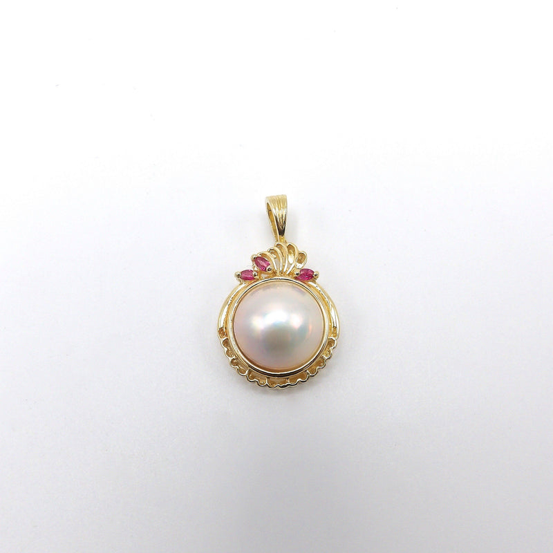 14K Gold, Ruby, and Mabé Pearl Pendant Enhancer Pendant Kirsten's Corner Jewelry 
