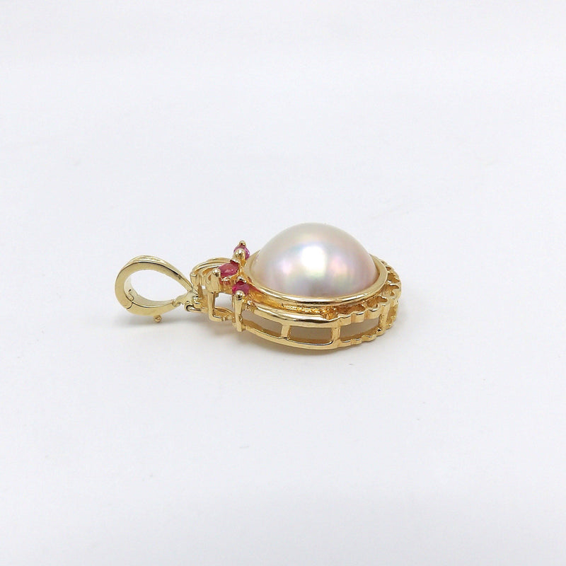 14K Gold, Ruby, and Mabé Pearl Pendant Enhancer Pendant Kirsten's Corner Jewelry 