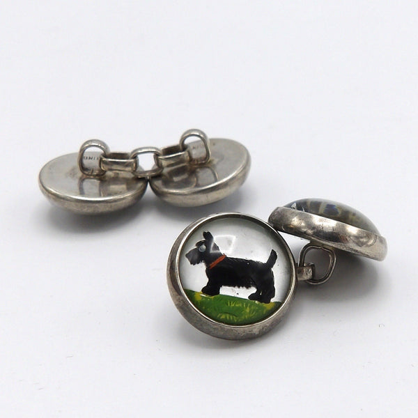 Scottish Terrier Sterling Silver Reverse Hand-Painted Essex Crystal CuffLinks Cufflinks Kirsten's Corner Jewelry 