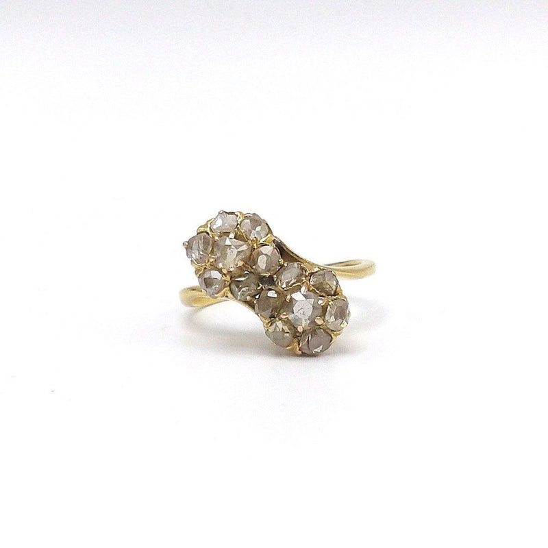 Victorian 18K Gold and Rose Cut Diamond Flower Bypass Ring ring Kirsten's Corner Jewelry 
