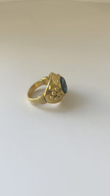22K Gold Ring with Ancient Greek Mother and Cub Lion Intaglio