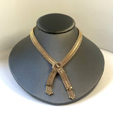 14K Woven Gold Necklace with Buckle Clasp and Tassels