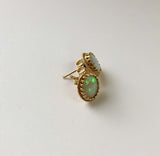 Vintage 14K Gold Oval Crown Set Opal Earrings