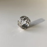 Vintage 14K White Gold Foliate Diamond Ring with Reticulation