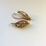 Victorian 14K Gold and Seed Pearl Leaf Shaped Earrings