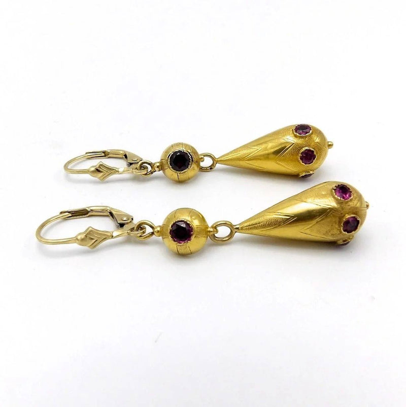 Etruscan Revival 14kt and 18kt Gold Earrings with Amethysts, circa 1880 Earrings Kirsten's Corner Jewelry 