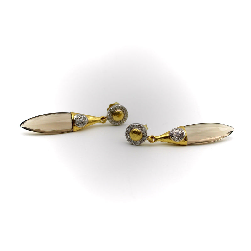 Gurhan 24K and 18K Gold Smoky Quartz Drop Earrings Earrings Kirsten's Corner 