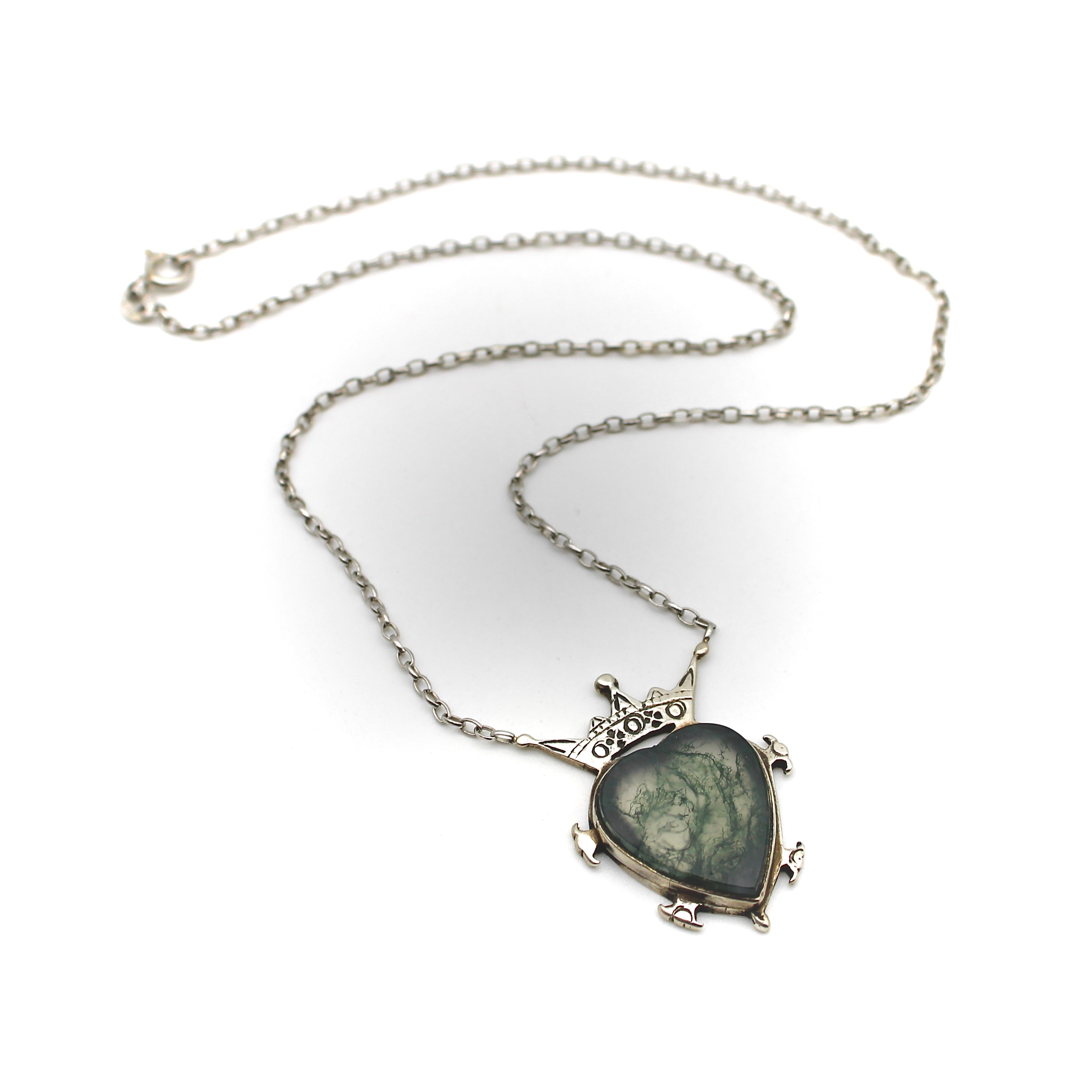 Heart Shaped Sterling Silver Moss Agate Necklace | Kirsten's Corner ...