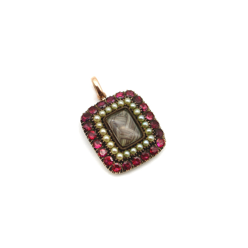 9K Gold Georgian Mourning Pin with Garnets and Pearls Pendant, Charm Kirsten's Corner 