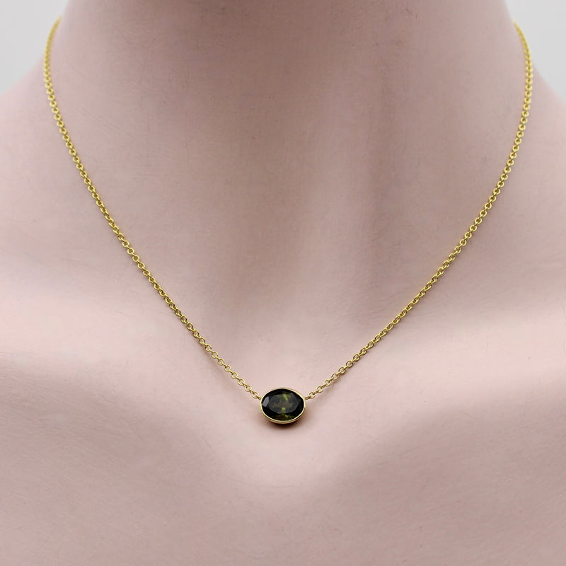 14K Gold Signature Bezel Set Dark Green Tourmaline Necklace Necklace Kirsten's Corner 