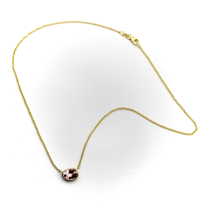 14K Gold Signature Bezel Set Pale Pink Tourmaline Necklace Necklace Kirsten's Corner 