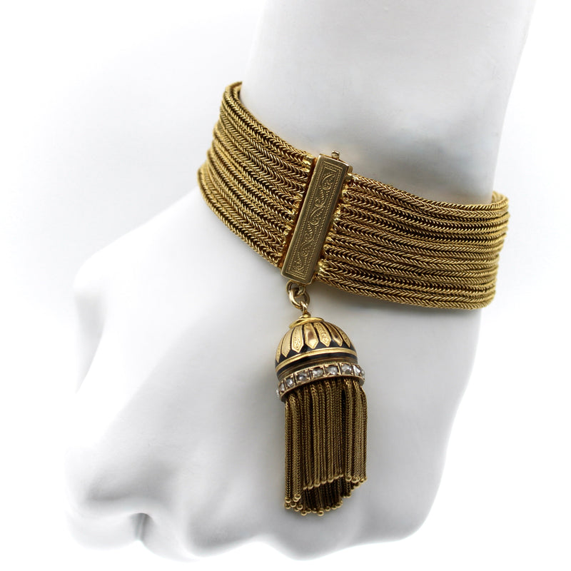 14K Gold Victorian Etruscan Revival Multi-Strand Bracelet with Tassel Bracelet Kirsten's Corner 