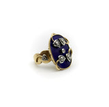 Vintage 18K Gold, Silver, Blue Enamel, and Diamond Ring ring Kirsten's Corner Jewelry 