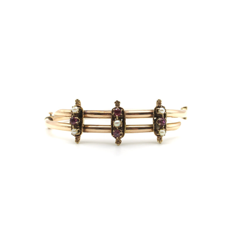 14K Rose Gold Etruscan Revival, Pearl, and Ruby Bracelet Bracelet Kirsten's Corner Jewelry 