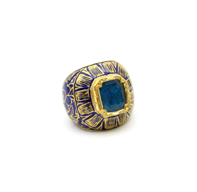 Indian 22K Gold Enamel and Blue Quartz Ring Ring Kirsten's Corner 