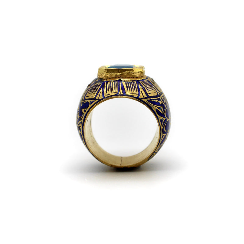 Indian 22K Gold Enamel and Blue Quartz Ring Ring Kirsten's Corner 