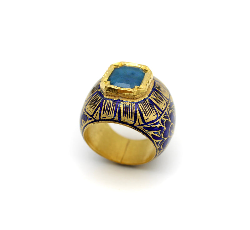 Indian 22K Gold Enamel and Blue Quartz Ring Ring Kirsten's Corner 