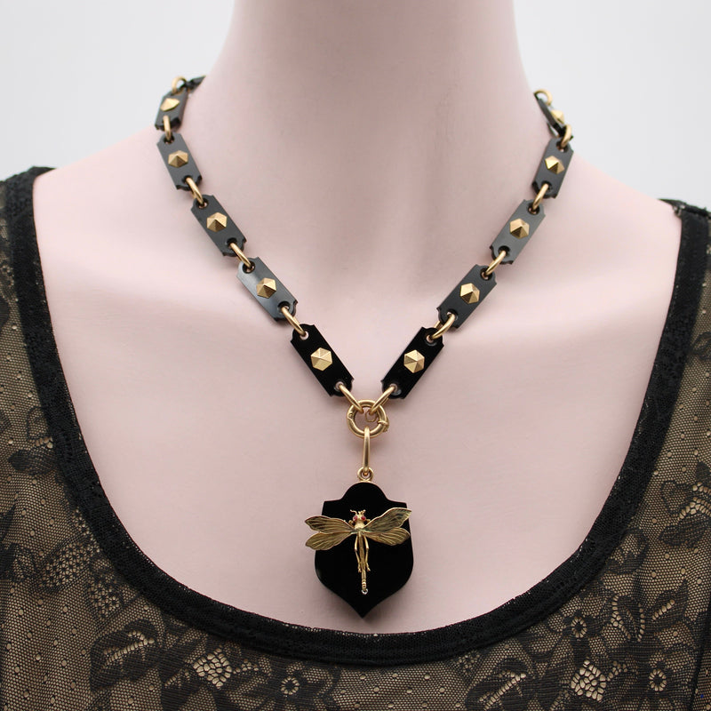 14K Rose Gold and Onyx Mourning Chain and Locket Necklaces, Pendants Kirsten's Corner 