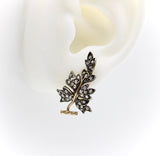 Victorian Sterling Silver & 14K Gold Diamond Leaf Earrings Earrings Kirsten's Corner Jewelry 
